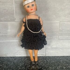 Madame Alexander Black Flapper Doll with Silver Headband and Pearl Necklace